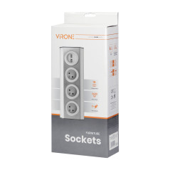 Möbeluttag med köksuttag och USB-laddare, monterad med kardborreband med 1,5m kabel - 3x2P+Z, 2xUSB, rostfritt stål med 1,5m kab