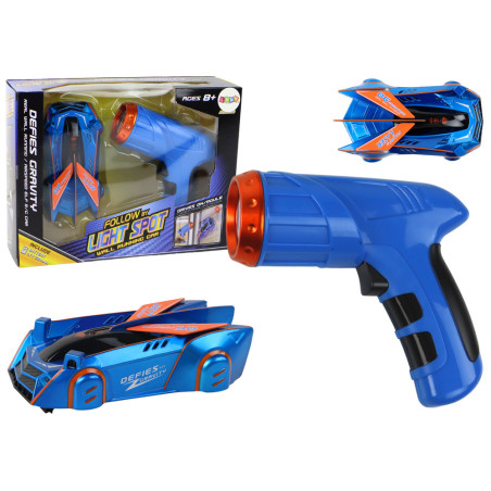 Sportbil som kör på väggar och tak med blå laser