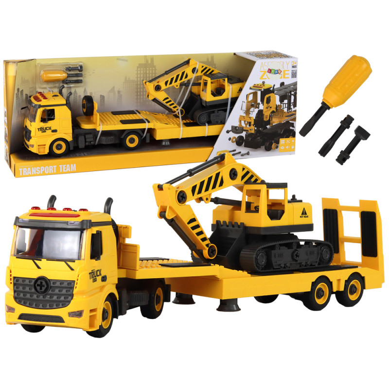 Bärgningsbil med hopfällbar bandgrävare Ljud Ljus DIY Gul