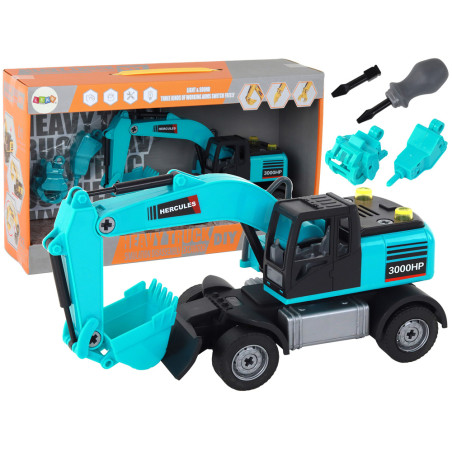 Grävmaskin DIY Blå Byggnadsfordon Borr Greppare