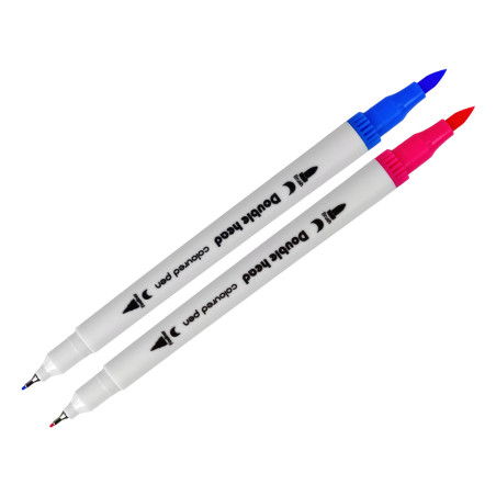 Set med 12 dubbelsidiga pennor i olika färger i en organisatör.