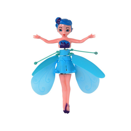 Den magiska flygande blå feen dockan styrd av handen.