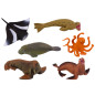 Set med marina djurfigurer - säl, bläckfisk, 6 stycken.