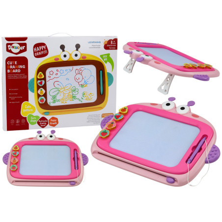 Magnetisk målningstavla med 4 färger, suddbar penna och 4 rosa stämplar.