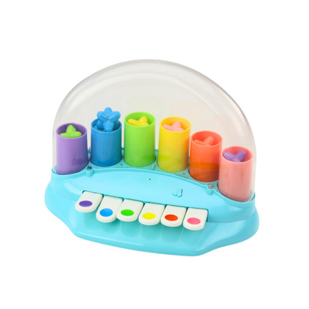 Interaktivt piano med pop-up-stjärnor i blått.