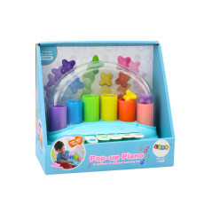 Interaktivt piano med pop-up-stjärnor i blått.