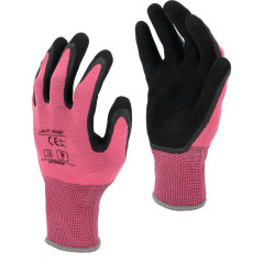 Latexhandskar rosa-svarta l212009p, kort, '9', ce, Lahti