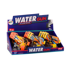 Liten vattenpistol i gult och orange graffiti.