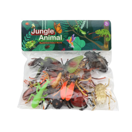 Set med 12 insektsfigurer Nyckelpiga Spindel Fluga
