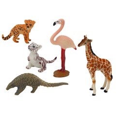 Set av djurfigurer Giraff Flamingo Elefant Tiger
