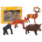 Set av skogsdjur figurer: hjort, vildsvin, räv, gorilla.