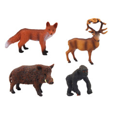 Set av skogsdjur figurer: hjort, vildsvin, räv, gorilla.