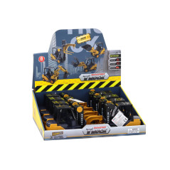 Gaffeltruck med justerbart krokodilgrip, friktionsdrift, gul.