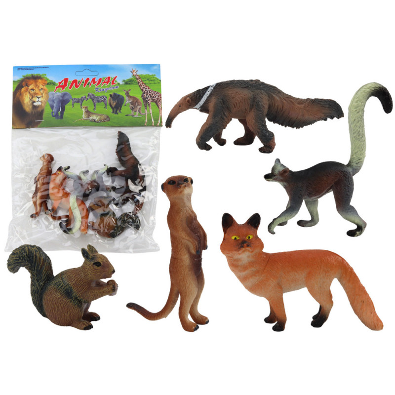Djurfigurer 5 stycken Ekorre Surikat Myrslok Räv Lemur