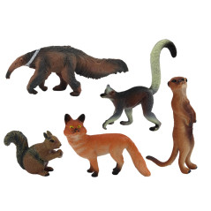 Djurfigurer 5 stycken Ekorre Surikat Myrslok Räv Lemur