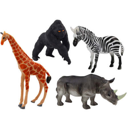 Set med fyra afrikanska djurfigurer: giraff, gorilla.