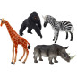 Set med fyra afrikanska djurfigurer: giraff, gorilla.
