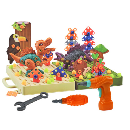 Byggblock 3D-pussel DIY Dinosaurier Demontering Borrmaskin