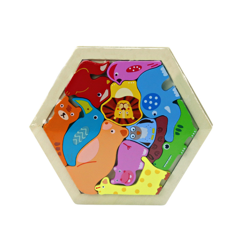 Puzzle Układanka Zwierzątka Klocki Drewniane Kolorowe 12 ele.