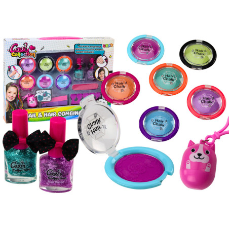 Set för skönhet för makeup och nagelstyling, skuggor och lacker.