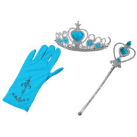 Set av prinsessans tillbehör: trollstav, handske, krona, snödrottningens krona.