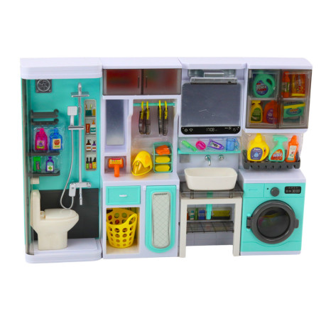 Set för lek Badrum 4-i-1 Dusch Toalett Tvättmaskin Tillbehör