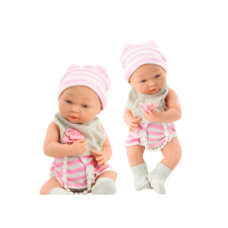 Docka i rosa i rosa klänning Mössa Napp Haklapp Täcke