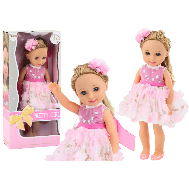 Docka Rosa Klänning Långt Hår Spänne Borste 38cm