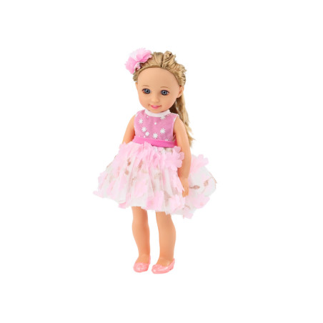 Docka Rosa Klänning Långt Hår Spänne Borste 38cm