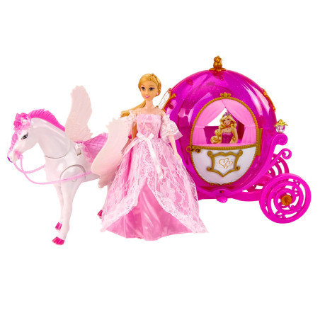 Vagn med häst Dockprinsessa Rosa vagn Pegasus set