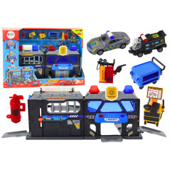 Hopfällbart garage set i resväska Polis ljus och ljud