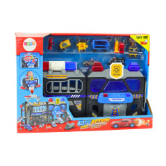 Hopfällbart garage set i resväska Polis ljus och ljud