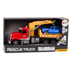 Lastbil med lyftkran för bilar, ljus, ljud och röd framdrift.