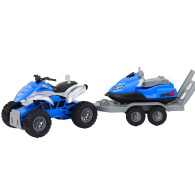 Fyrhjuling med båttrailer och vattenskoter