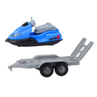 Fyrhjuling med båttrailer och vattenskoter