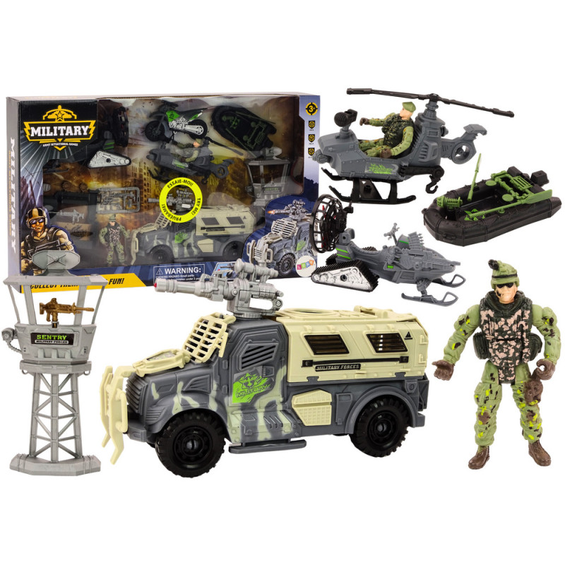 Militärset Militärfordon Stridsvagn Helikopter Soldater Tillbehör Ljud