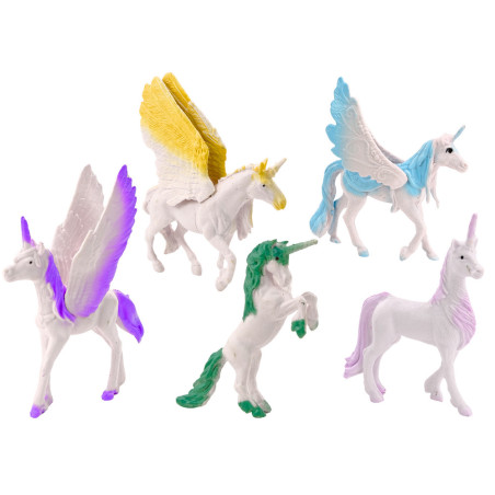 Set av figurer Enhörning Pegasus Vit Vingar Magiska 6 st.