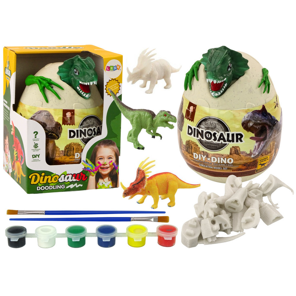 Ägg med dinosaurier att måla, färger, penslar DIY Grön