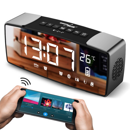 Radiowecker Bluetooth GreenBlue, FM, aux-in, 6W, temperatur, alarm, klocka, batteri 2200mAh, GB200