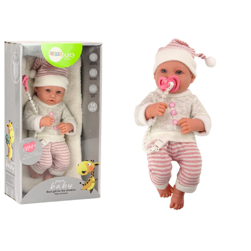 Docka Bebis Tröja Mössa Randig Napp Rosa