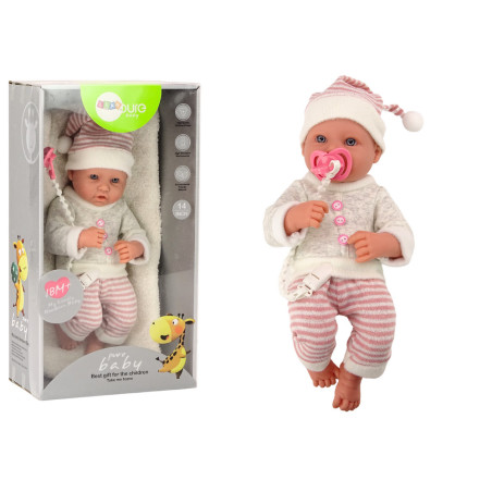 Docka Bebis Tröja Mössa Randig Napp Rosa