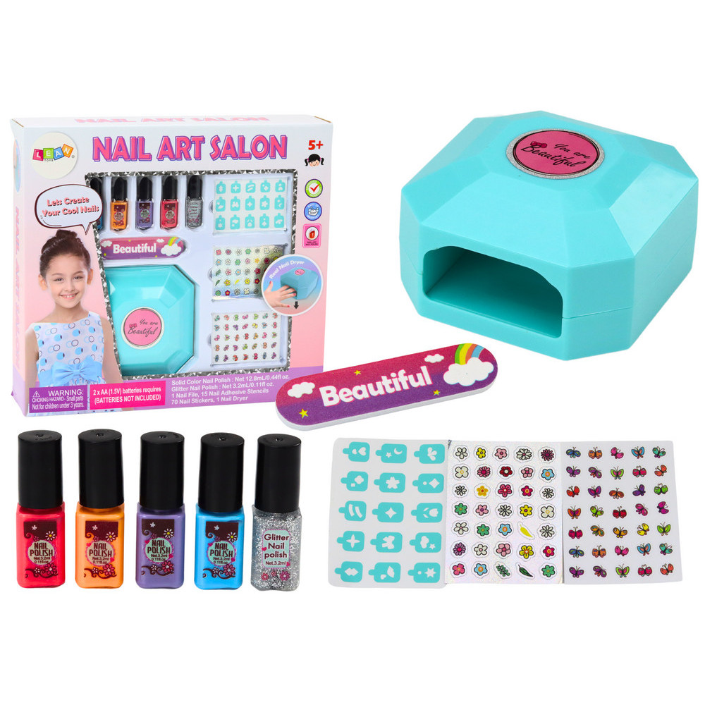 Set för nagelstyling Manikyr Nagellack Nageldekaler Hårtork