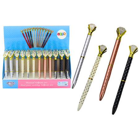 Kulspetspenna med diamant i blå prickar, bläckpatron 0,7 mm, mix.