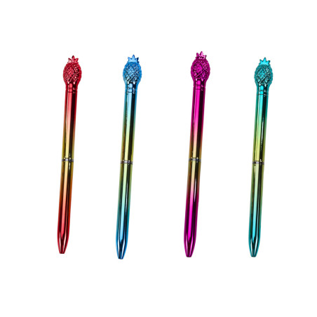 Kulspetspenna med ananas i guldglans, blå bläckpatron 0,7 mm mix