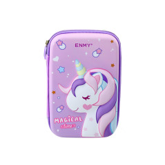 Stor Pennfodral med enhörning, fällbar 3D lila 23x15x5 cm