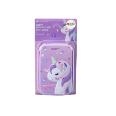 Stor Pennfodral med enhörning, fällbar 3D lila 23x15x5 cm