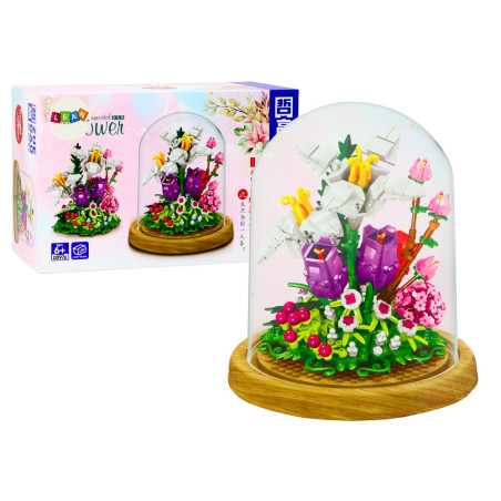 Set av blommor i en glasmonter 487 delar