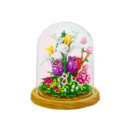 Set av blommor i en glasmonter 487 delar