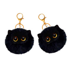 Nyckelring Plysch Katt Prydnad Ögon Öron Svart