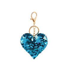 Nyckelring Hjärta Paljetter Dubbelsidig Silver Blå